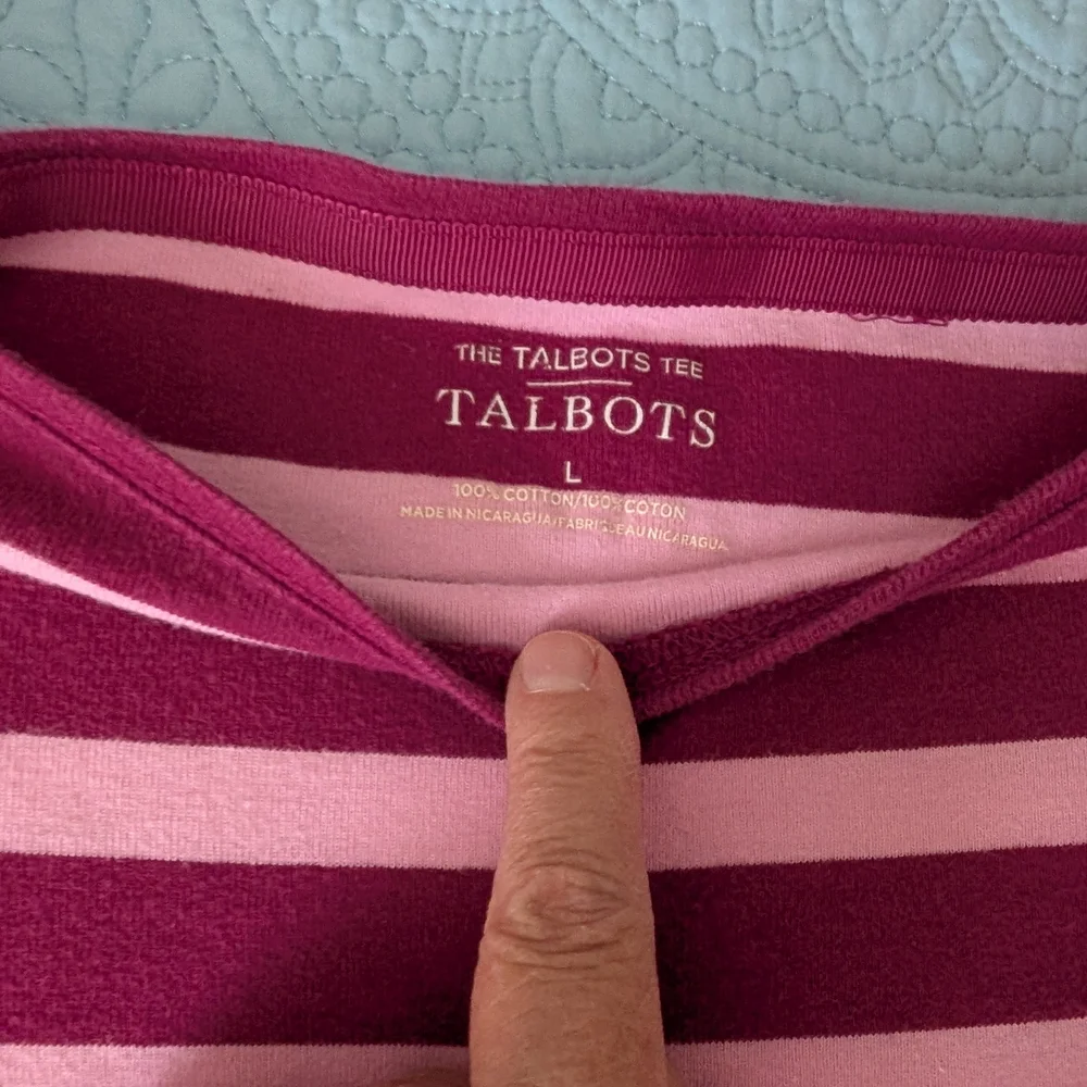Talbot's Pink and Burgundy Striped 3/4 Sleeve Top - Picture 2 of 3